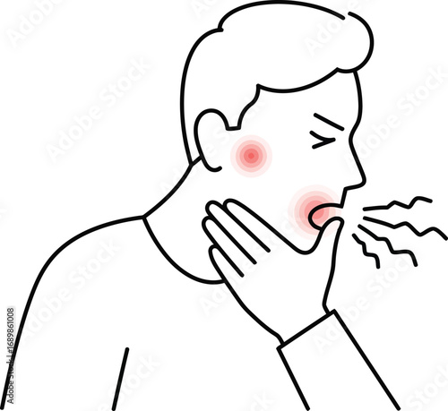 Man experiencing a painful cough, exhibiting symptoms of illness.