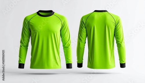 Realistic Goalkeeper Long Sleeve Jersey Mockup in Bright Neon Green on Plain Background