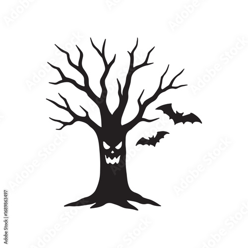 Halloween haunted tree, silhouette vector illustration