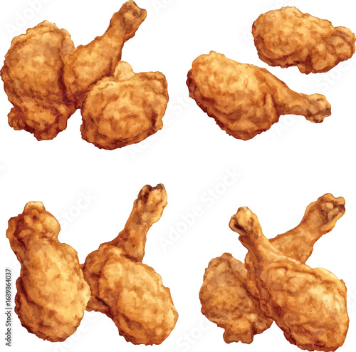 Assortment of Crispy Fried Chicken Pieces Keywords: fried chicken, food, crispy, golden brown