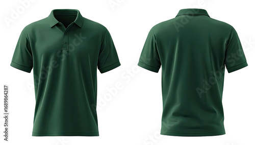 Forest green polo shirt, front and back view (1)