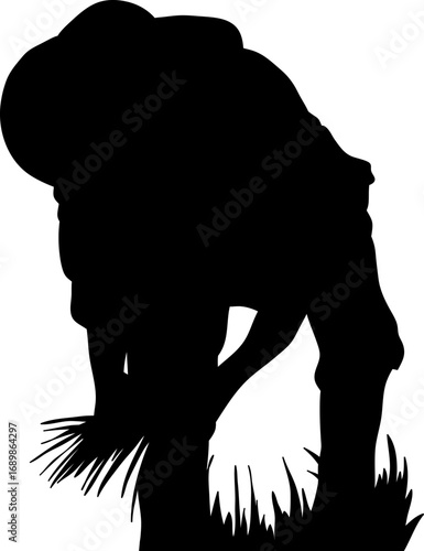 Silhouette of Farmer Planting on White Background