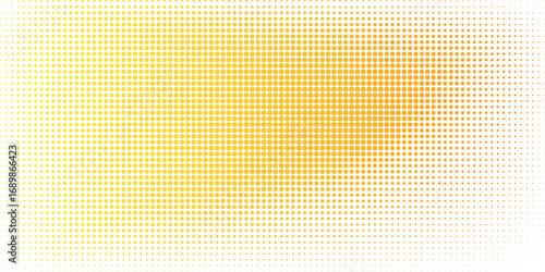 Yellow halftone pattern. Retro comic gradient background. Bright orange pixelated dotted texture overlay. vector illustration
