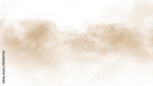 Brown dust sand soil smoke cloud particles isolated on a transparent background. Sandstorm effect, smog, dust explosion rising, Smoke fog overlay effect. Blurred soil dust.