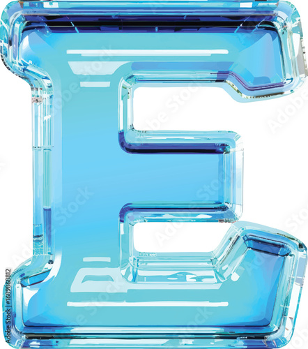 Blue glass letter E alphabet character