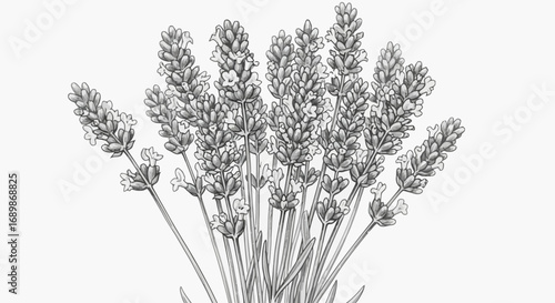 Elegant floral sketch of aromatic lavender on a white background