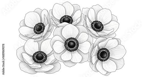 Elegant monochrome anemone floral arrangement for sophisticated designs