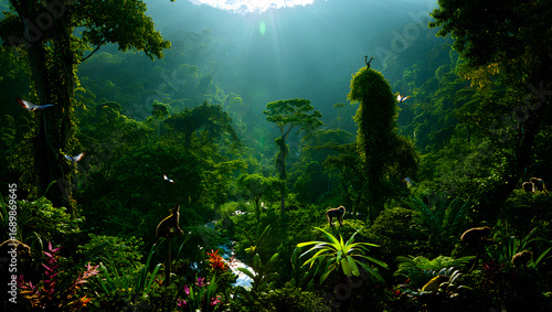 Lush Rainforest Canopy A Vibrant Ecosystem of Flora and Fauna
