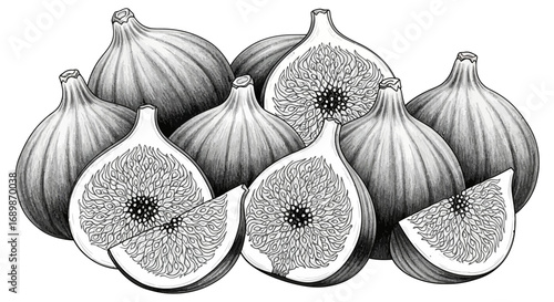 Intricate fig illustration capturing botanical details and fruit anatomy