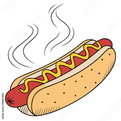 Delicious 3d hot dog with mustard and ketchup topping vector illustration
