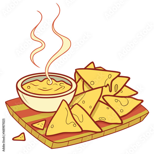 Delicious 3d nachos with hot cheese dip vector illustration scalable icon