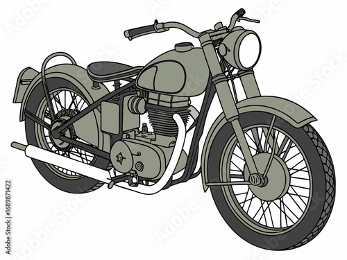 Vintage royal enfield bullet 1950 olive green matte vector motorcycle illustration