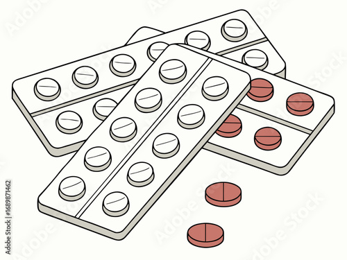 Vector illustration of overlapping blister packs with pills scalable eps icon