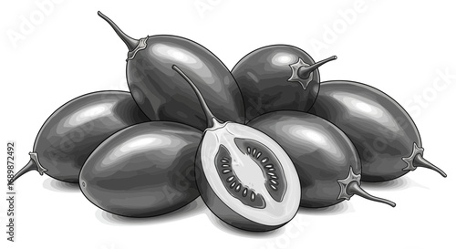 Tamarillo still life in monochromatic, rendered detail and unique shading