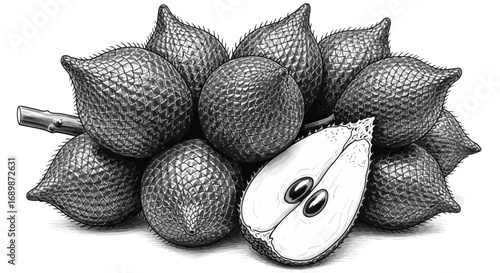 Striking Monochrome Salak Fruit Still Life Illustrative Composition
