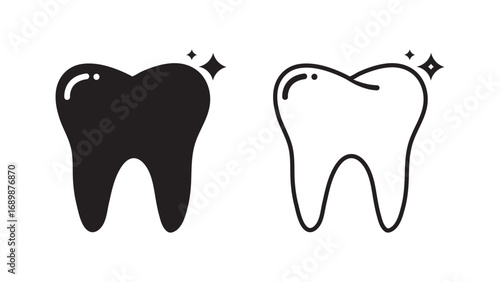 Clean, sparkling tooth icon representing dental hygiene and vector graphics on a white background. 