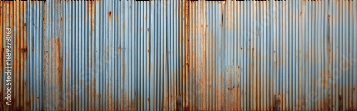 Wallpaper Mural Close-up of a large weathered corrugated metal wall with blue paint and extensive rust stains creating an aged industrial texture Torontodigital.ca