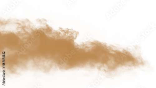 Dust sand soil smoke cloud particles isolated on transparent white background. Brown sandstorm smog sand dust explosion rising. Smoke fog overlay effect. Blurred soil dust.