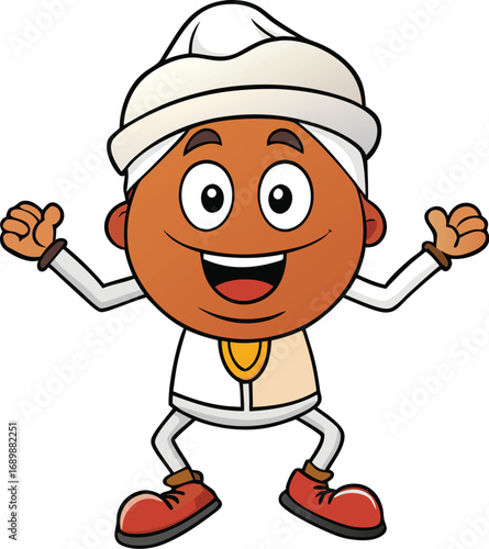 Vector art of cartoon character wearing turban with arms raised