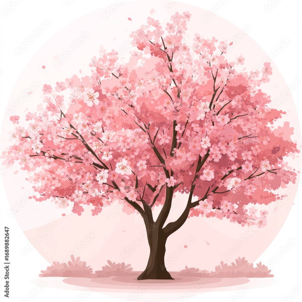 Obraz premium Pink cherry blossom tree illustration