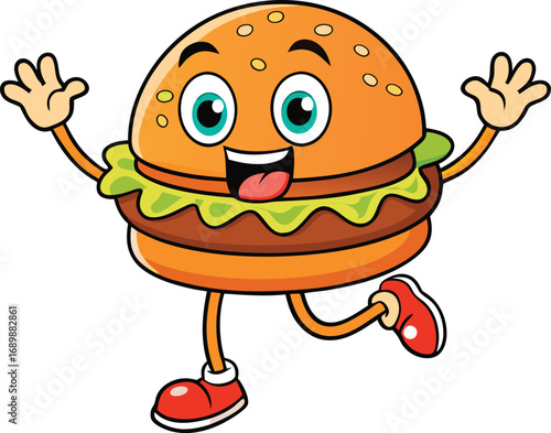 Vector art of happy burger cartoon character