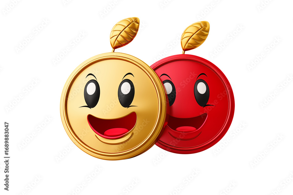 Obraz premium Smiling Gold and Red Award Medals: Achievement, Success, and Celebration Concept transparent background png