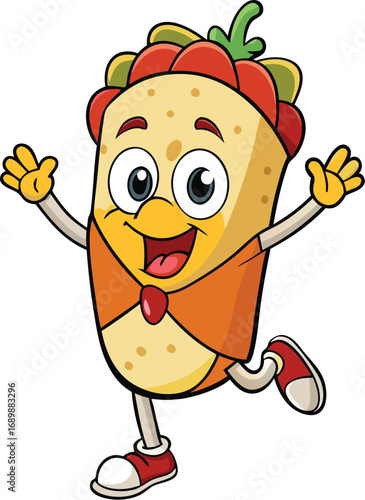 Vector art of happy burrito cartoon character is smiling broadly