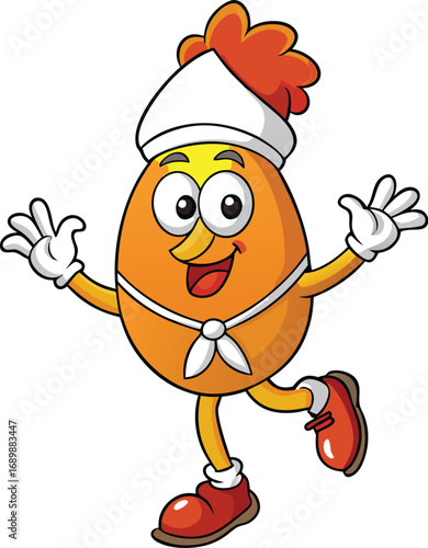 Vector art of happy cartoon egg chef character is smiling
