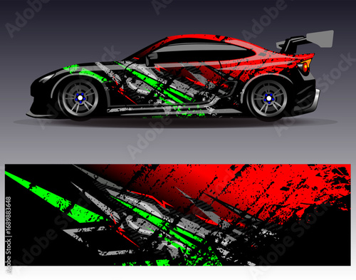 Car wrap design vector. Graphic abstract stripe racing background designs for vehicle, rally, race, adventure and car racing livery	