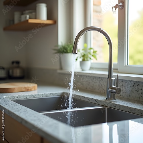Open tube in the sink in kitchen showing close up of metal sink edges