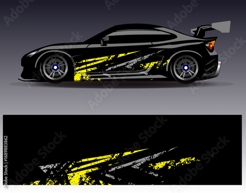 Car wrap design vector. Graphic abstract stripe racing background designs for vehicle, rally, race, adventure and car racing livery	