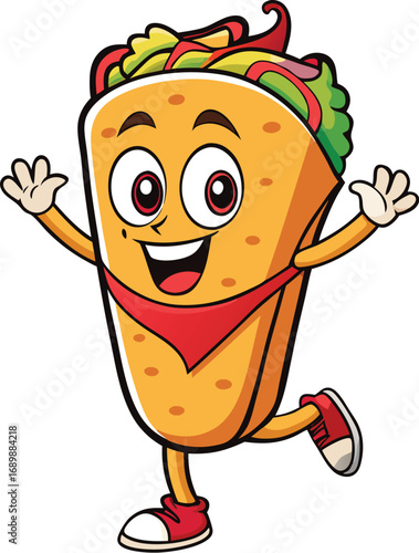 Vector art of cartoon burrito character running with happy face