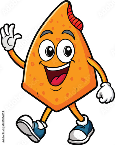 Vector art of happy cartoon nacho character is walking