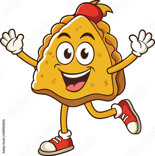 Vector art of happy cartoon empanada character is dancing