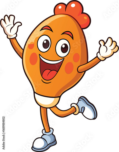 Vector art of cartoon fried chicken leg character is cheerful