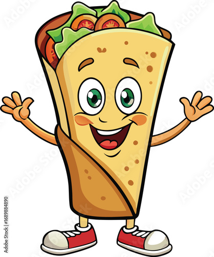 Vector art of cartoon burrito character with a happy expression