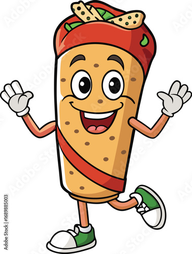 Vector art of happy shawarma cartoon character is dancing