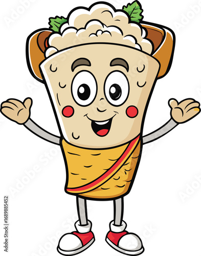 Vector art of cartoon burrito character with arms outstretched