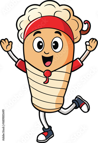 Vector art of happy shawarma cartoon character is dancing