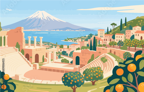 European architecture and scenery, vector graphics