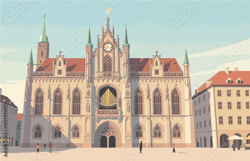 European architecture and scenery, vector graphics