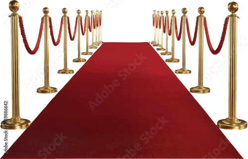 Red Carpet with Gold Stanchions and Red Ropes Keywords: red carpet, stanchions, poles, ropes