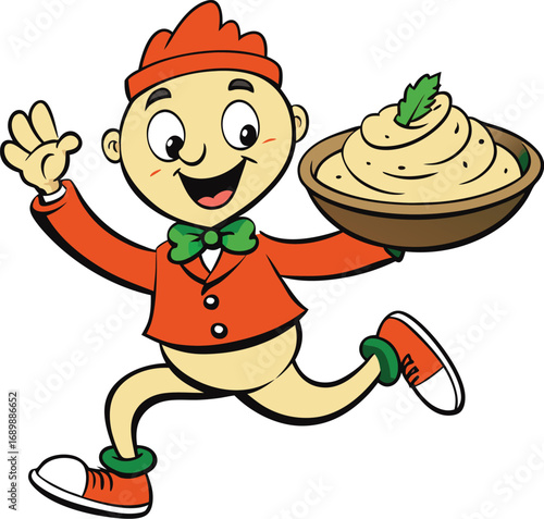 Vector art of cartoon mashed potato character running with open arms