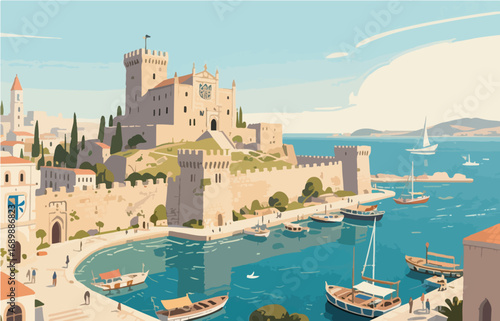 European architecture and scenery, vector graphics