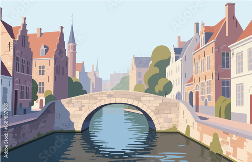 European architecture and scenery, vector graphics
