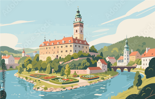 Wallpaper Mural European architecture and scenery, vector graphics Torontodigital.ca