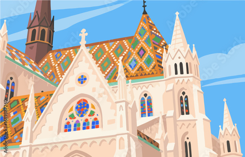 European architecture and scenery, vector graphics