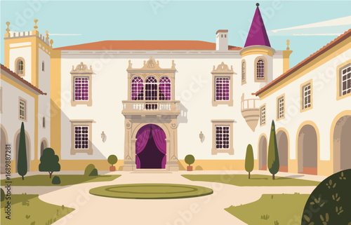 European architecture and scenery, vector graphics