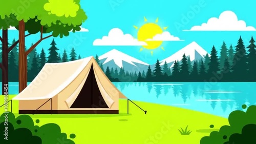 Tent Camping by Mountain Lake