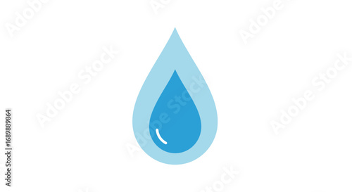 A stylized graphic representation of a single water droplet, rendered in shades of blue and light blue against a white background.